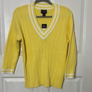 NEW Chaps Lemon Yellow V-Neck Sweater Preppy Collegiate Tennis Size XL Old Money